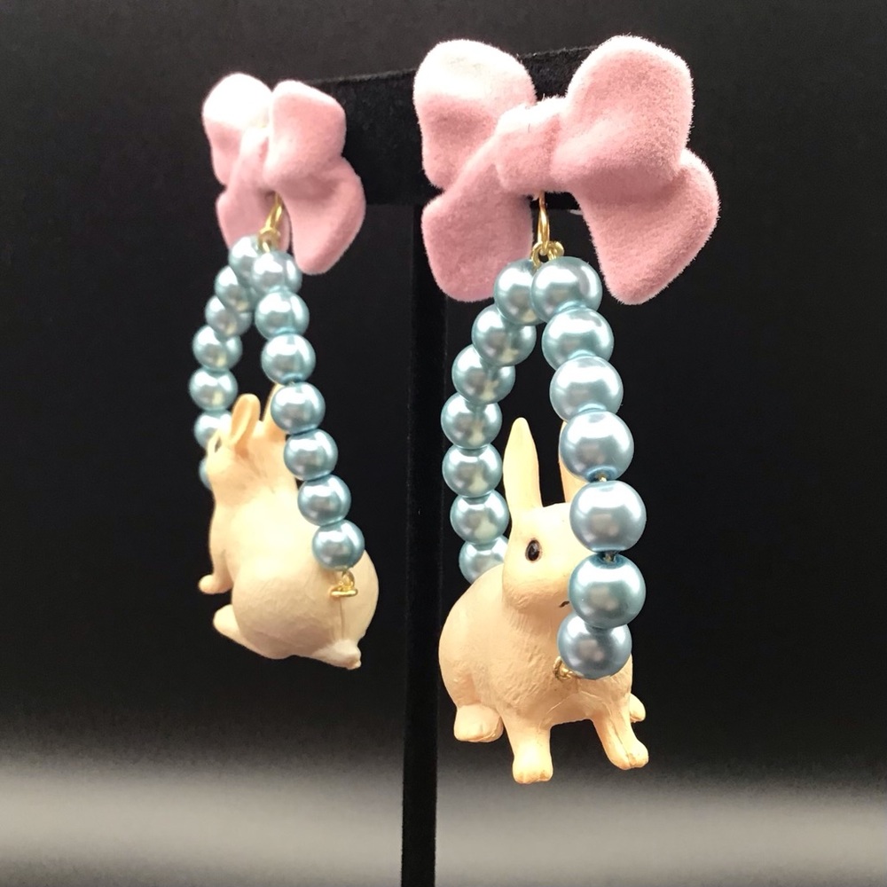 Bunnies and Bows Easter Earrings - Picture 2 of 2
